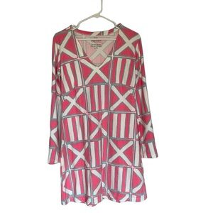 MAHI GOLD Geometric Pink and White Long Sleeve Dress